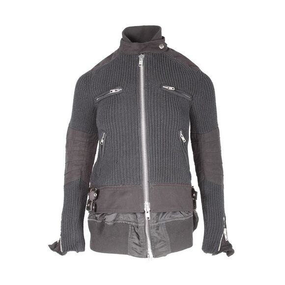 Sacai Double Zip Knitted Jacket in Black Cotton